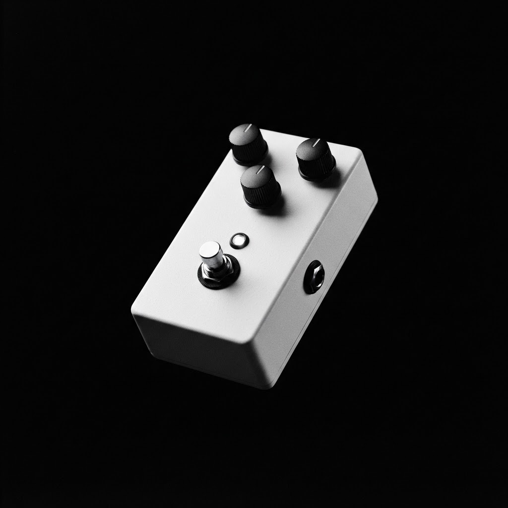 Saltsonic boutique guitar pedal lit dramatically against a black background